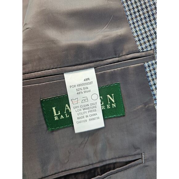 Ralph lauren blue navy houndstooth vintage silk wool blend 48 R blazer 2 button - Picture 4 of 9